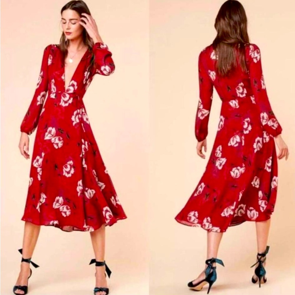 Reformation Ashley - Chelsea Floral Red Midi Dress - XS